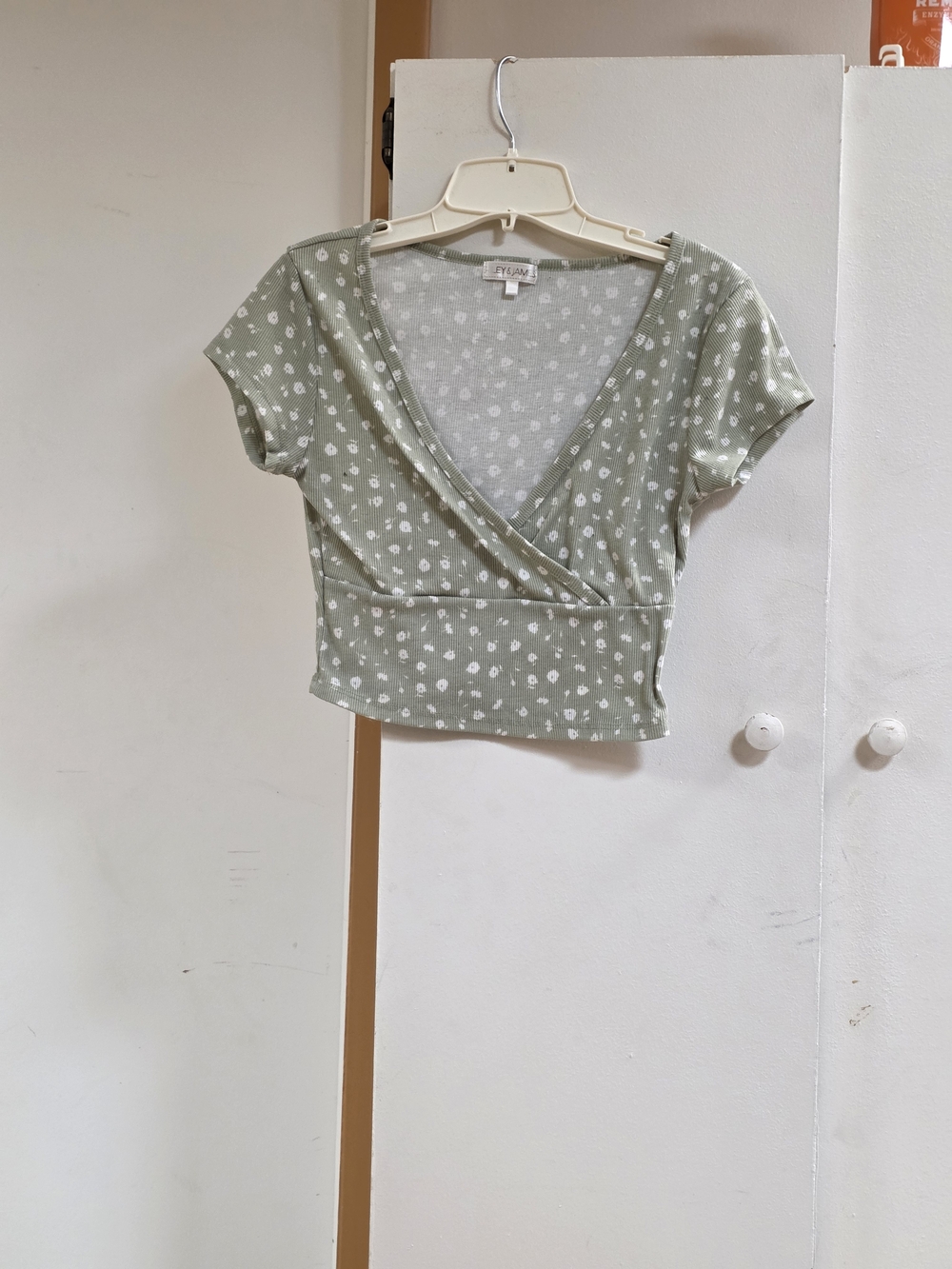 Light Sage Floral Wrap Crop Top